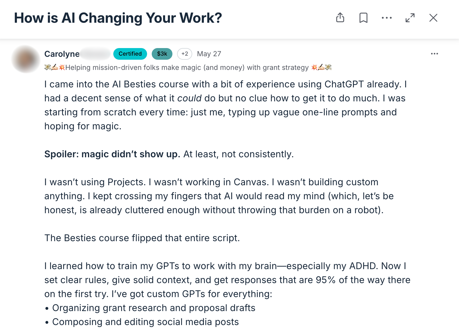 Carolyne Testimonial